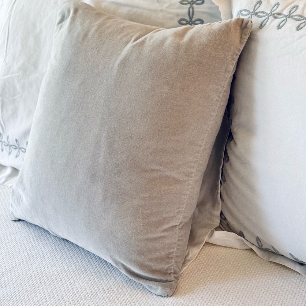 17” Square Velvet Pillow Cover Grey Silver Grey Greige w Zipper